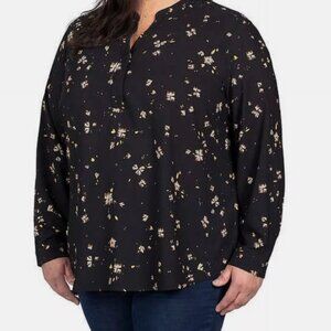 Hilary Radley 2XL Long Sleeve Blouse Black Brown Floral Dark Romantic Boho VNeck